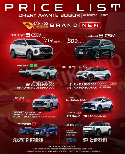 Pricelist Harga Chery summareconmallbekasi 2025